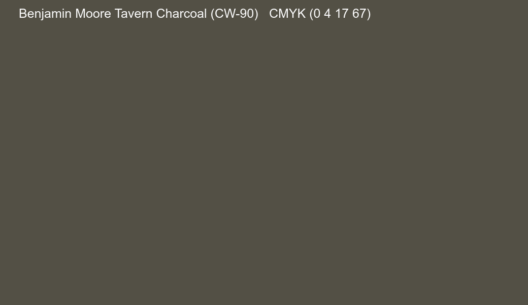 Color Benjamin Moore Tavern Charcoal (CW-90) to CMYK (0 4 17 67) converter Color Benjamin Moore Tavern Charcoal (CW-90) to CMYK (0 4 17 67) converter