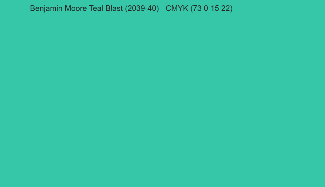Color Benjamin Moore Teal Blast (2039-40) to CMYK (73 0 15 22) converter Color Benjamin Moore Teal Blast (2039-40) to CMYK (73 0 15 22) converter
