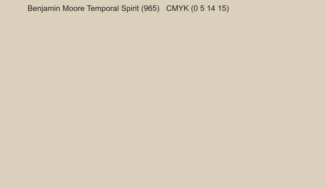 Color Benjamin Moore Temporal Spirit (965) to CMYK (0 5 14 15) converter Color Benjamin Moore Temporal Spirit (965) to CMYK (0 5 14 15) converter