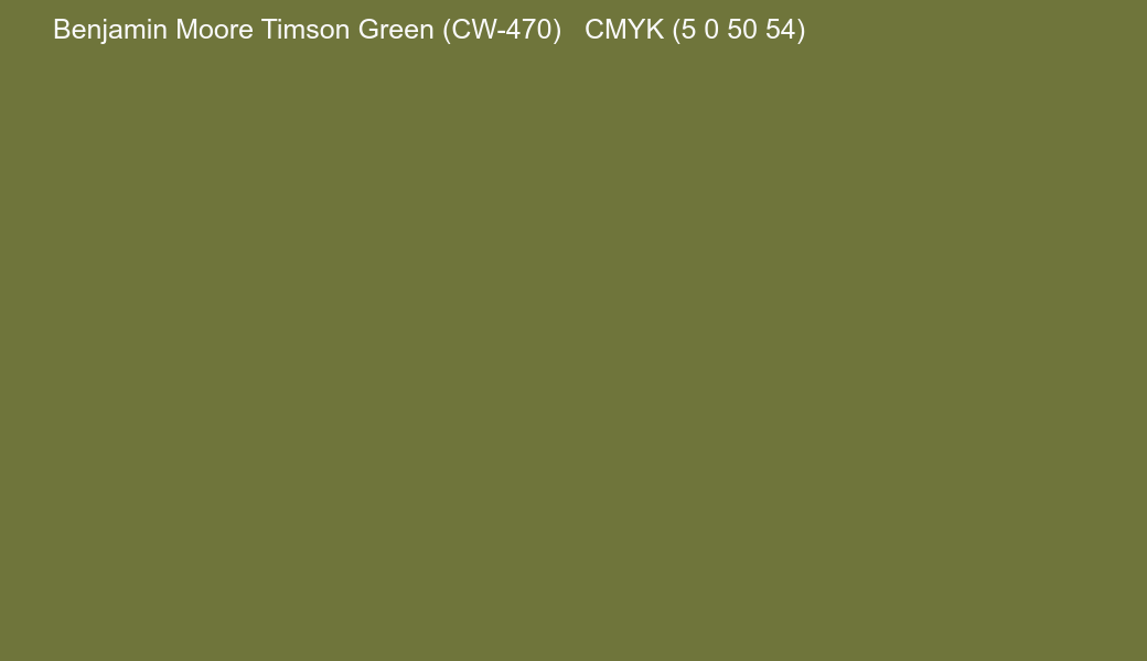 Color Benjamin Moore Timson Green (CW-470) to CMYK (5 0 50 54) converter Color Benjamin Moore Timson Green (CW-470) to CMYK (5 0 50 54) converter