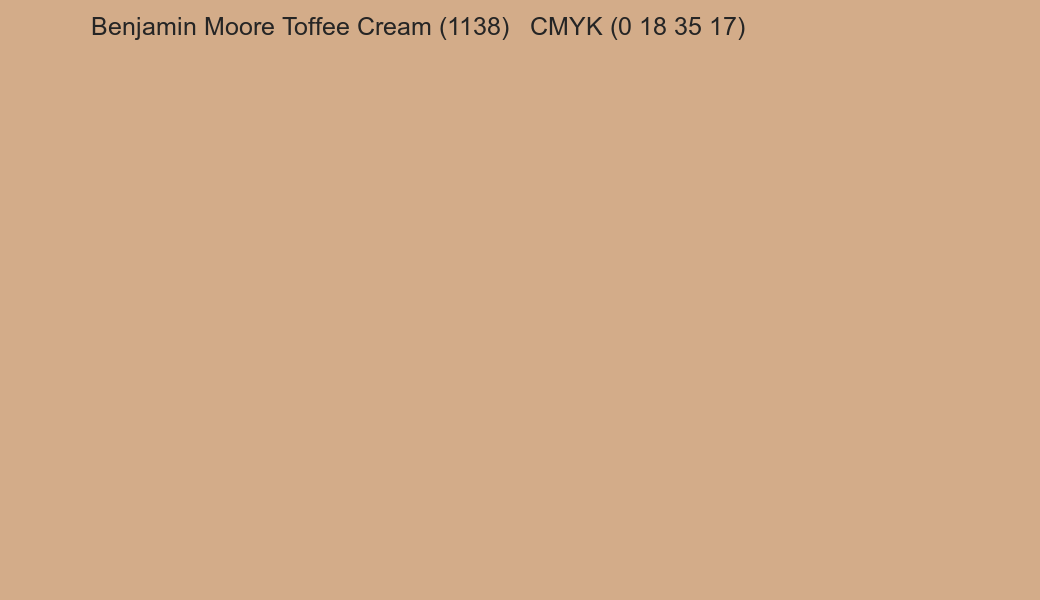 Color Benjamin Moore Toffee Cream (1138) to CMYK (0 18 35 17) converter Color Benjamin Moore Toffee Cream (1138) to CMYK (0 18 35 17) converter