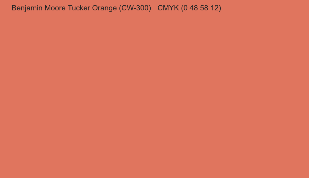 Color Benjamin Moore Tucker Orange (CW-300) to CMYK (0 48 58 12) converter Color Benjamin Moore Tucker Orange (CW-300) to CMYK (0 48 58 12) converter