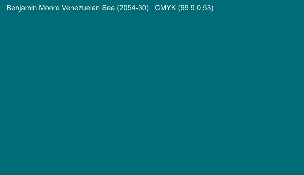 Color Benjamin Moore Venezuelan Sea (2054-30) to CMYK (99 9 0 53) converter Color Benjamin Moore Venezuelan Sea (2054-30) to CMYK (99 9 0 53) converter