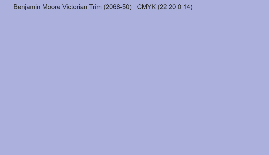 Color Benjamin Moore Victorian Trim (2068-50) to CMYK (22 20 0 14) converter Color Benjamin Moore Victorian Trim (2068-50) to CMYK (22 20 0 14) converter