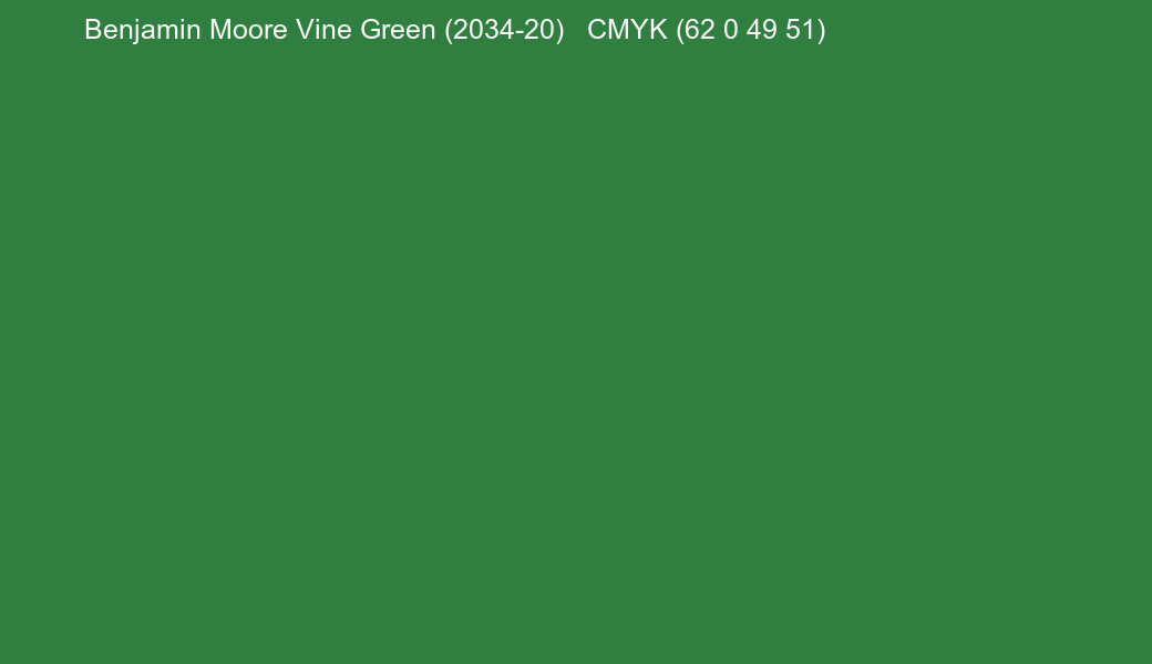 Color Benjamin Moore Vine Green (2034-20) to CMYK (62 0 49 51) converter Color Benjamin Moore Vine Green (2034-20) to CMYK (62 0 49 51) converter