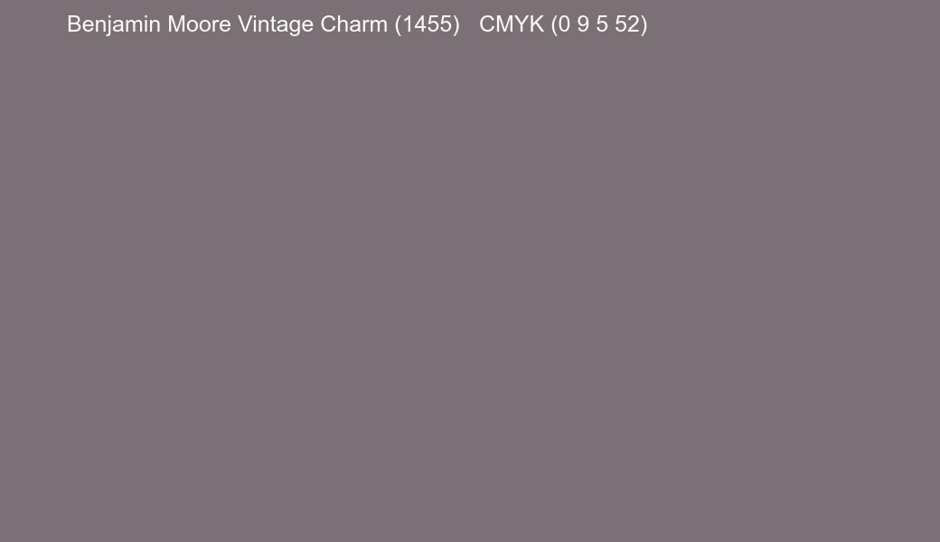 Color Benjamin Moore Vintage Charm (1455) to CMYK (0 9 5 52) converter Color Benjamin Moore Vintage Charm (1455) to CMYK (0 9 5 52) converter