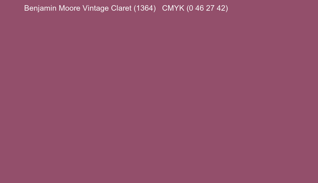 Color Benjamin Moore Vintage Claret (1364) to CMYK (0 46 27 42) converter Color Benjamin Moore Vintage Claret (1364) to CMYK (0 46 27 42) converter