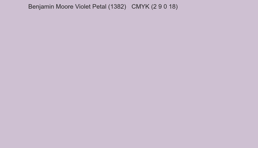 Color Benjamin Moore Violet Petal (1382) to CMYK (2 9 0 18) converter Color Benjamin Moore Violet Petal (1382) to CMYK (2 9 0 18) converter