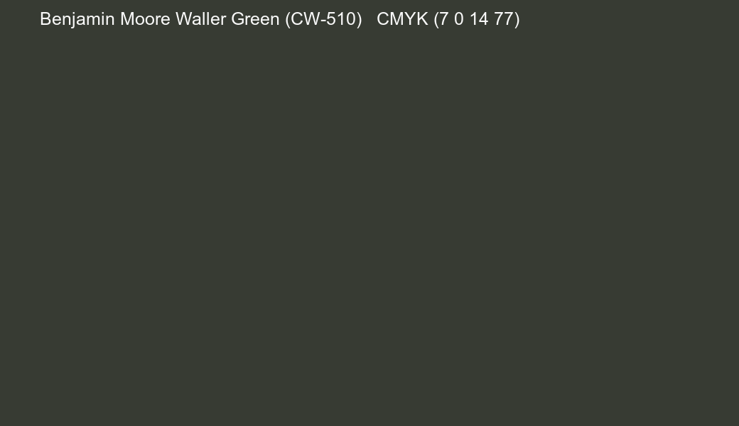 Color Benjamin Moore Waller Green (CW-510) to CMYK (7 0 14 77) converter Color Benjamin Moore Waller Green (CW-510) to CMYK (7 0 14 77) converter