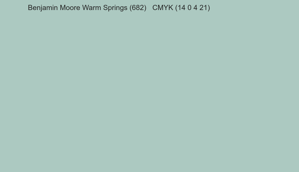 Color Benjamin Moore Warm Springs (682) to CMYK (14 0 4 21) converter Color Benjamin Moore Warm Springs (682) to CMYK (14 0 4 21) converter