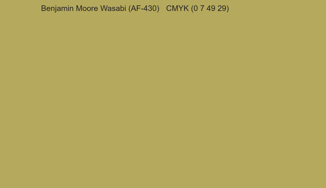 Color Benjamin Moore Wasabi (AF-430) to CMYK (0 7 49 29) converter Color Benjamin Moore Wasabi (AF-430) to CMYK (0 7 49 29) converter