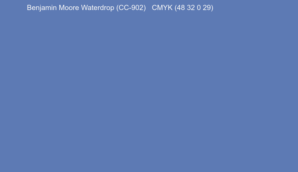Color Benjamin Moore Waterdrop (CC-902) to CMYK (48 32 0 29) converter Color Benjamin Moore Waterdrop (CC-902) to CMYK (48 32 0 29) converter