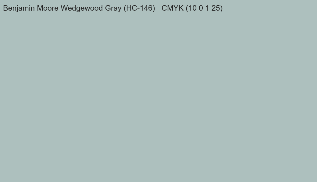Color Benjamin Moore Wedgewood Gray (HC-146) to CMYK (10 0 1 25) converter Color Benjamin Moore Wedgewood Gray (HC-146) to CMYK (10 0 1 25) converter