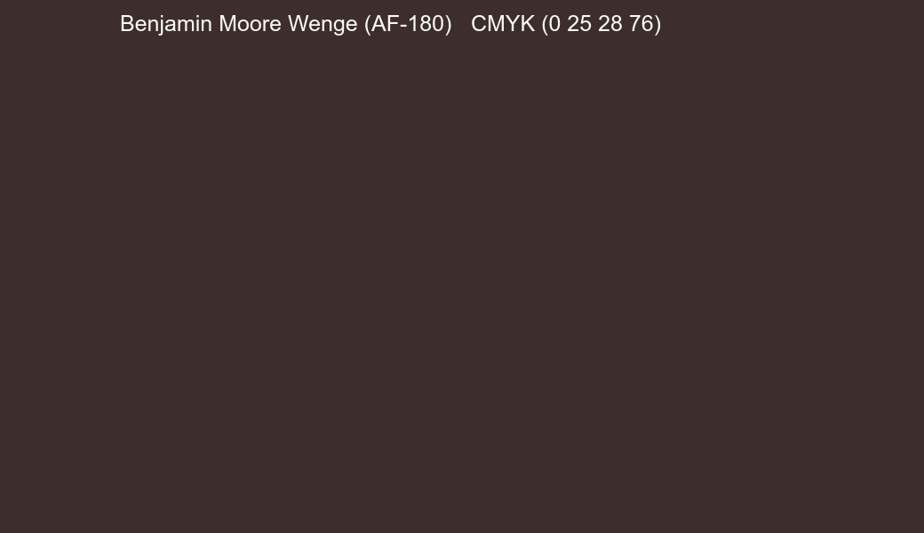 Color Benjamin Moore Wenge (AF-180) to CMYK (0 25 28 76) converter Color Benjamin Moore Wenge (AF-180) to CMYK (0 25 28 76) converter