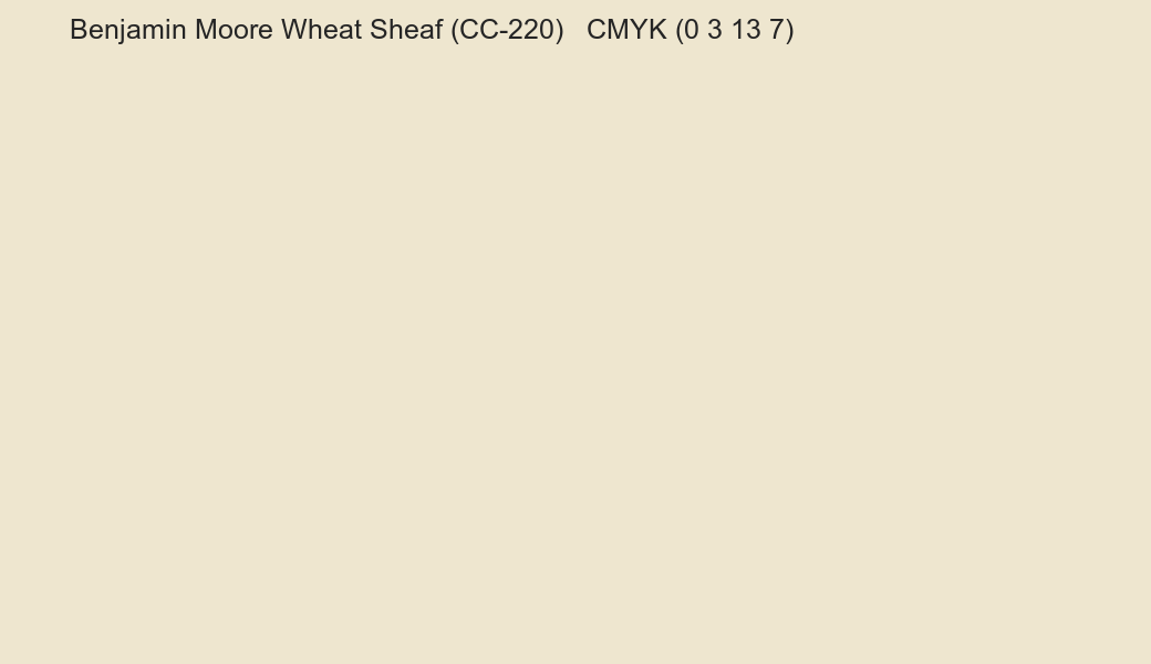 Color Benjamin Moore Wheat Sheaf (CC-220) to CMYK (0 3 13 7) converter Color Benjamin Moore Wheat Sheaf (CC-220) to CMYK (0 3 13 7) converter