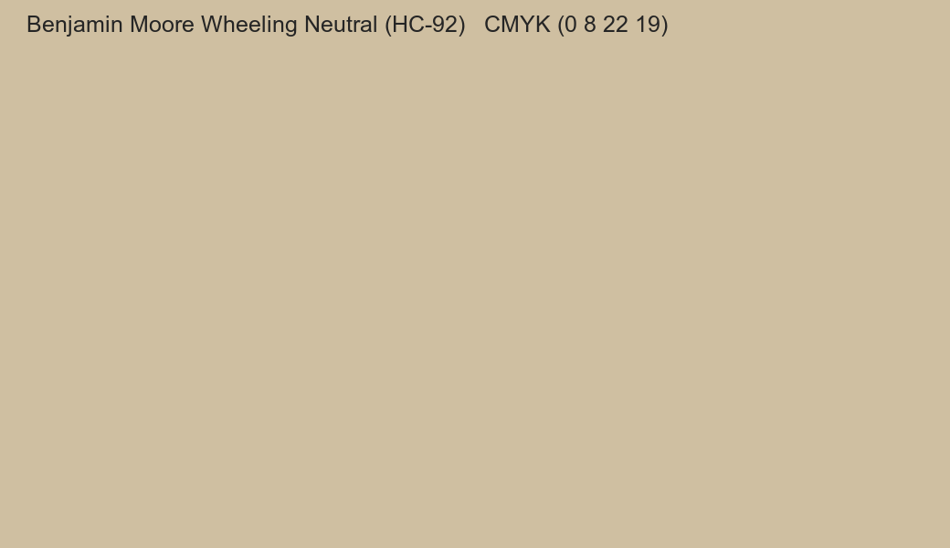 Color Benjamin Moore Wheeling Neutral (HC-92) to CMYK (0 8 22 19) converter Color Benjamin Moore Wheeling Neutral (HC-92) to CMYK (0 8 22 19) converter