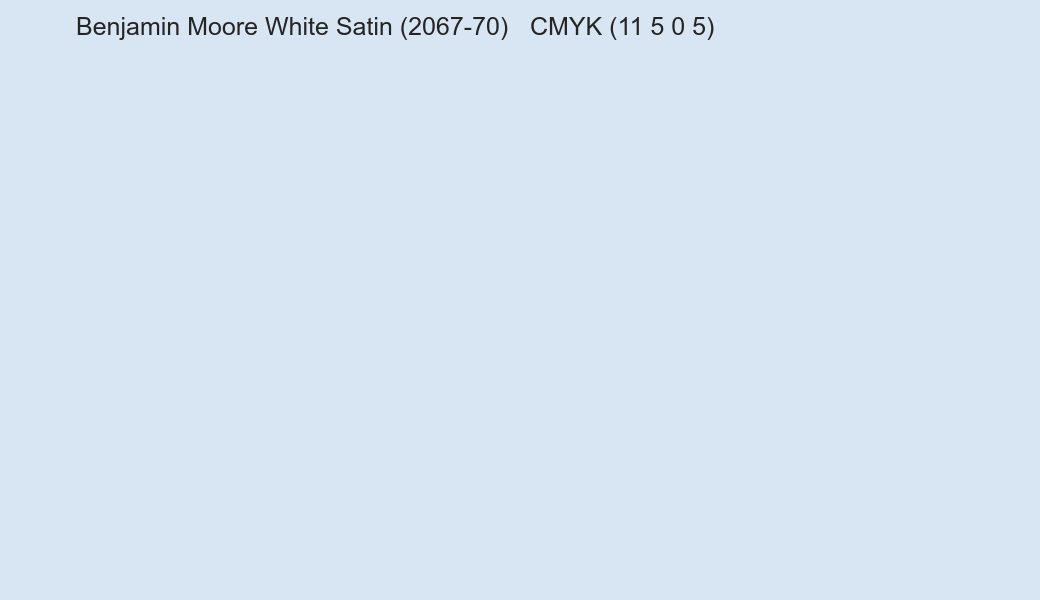 Color Benjamin Moore White Satin (2067-70) to CMYK (11 5 0 5) converter Color Benjamin Moore White Satin (2067-70) to CMYK (11 5 0 5) converter