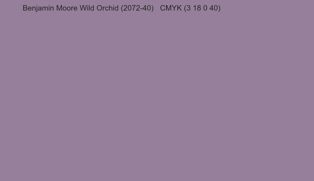 Color Benjamin Moore Wild Orchid (2072-40) to CMYK (3 18 0 40) converter Color Benjamin Moore Wild Orchid (2072-40) to CMYK (3 18 0 40) converter