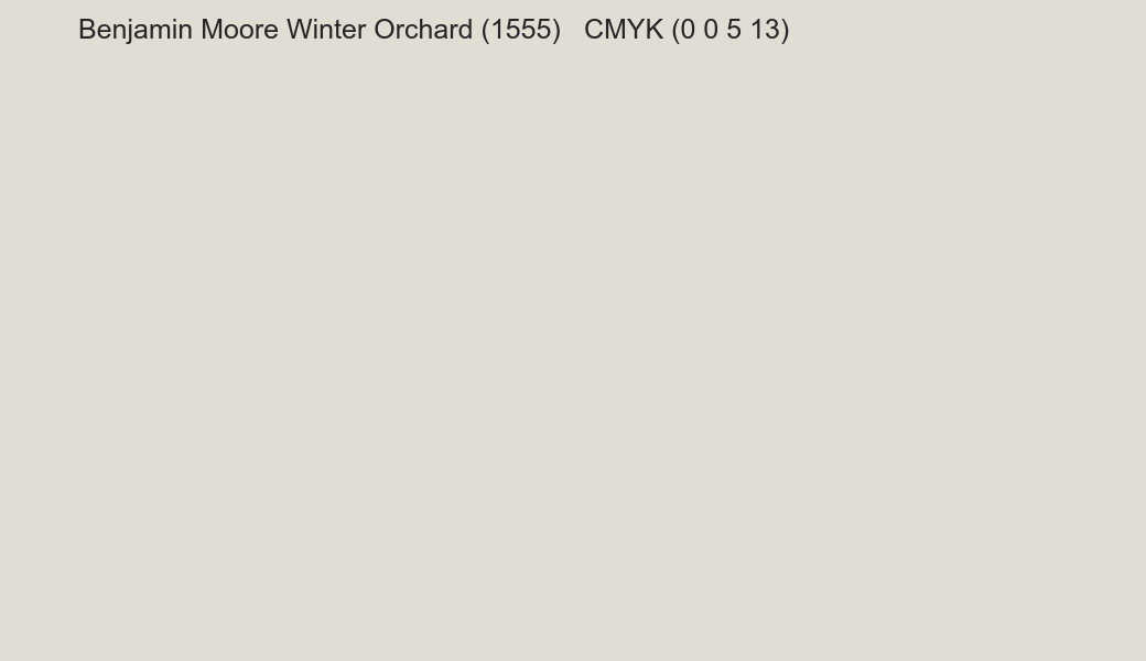 Color Benjamin Moore Winter Orchard (1555) to CMYK (0 0 5 13) converter Color Benjamin Moore Winter Orchard (1555) to CMYK (0 0 5 13) converter