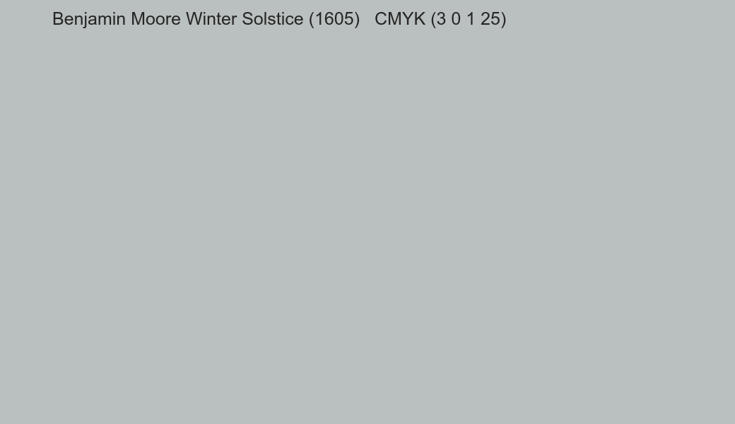 Color Benjamin Moore Winter Solstice (1605) to CMYK (3 0 1 25) converter Color Benjamin Moore Winter Solstice (1605) to CMYK (3 0 1 25) converter