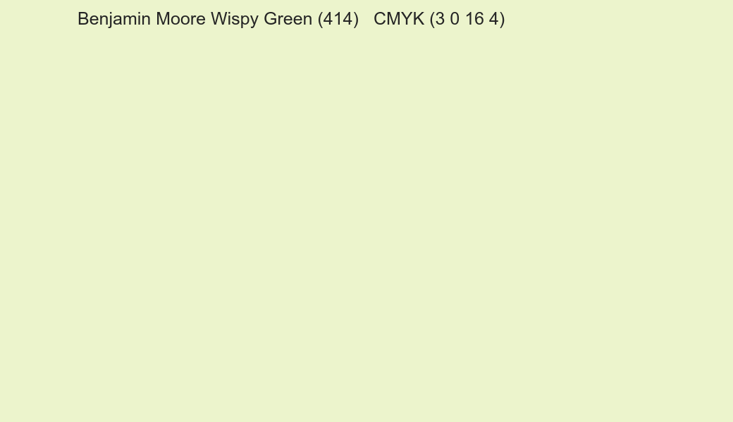 Color Benjamin Moore Wispy Green (414) to CMYK (3 0 16 4) converter Color Benjamin Moore Wispy Green (414) to CMYK (3 0 16 4) converter