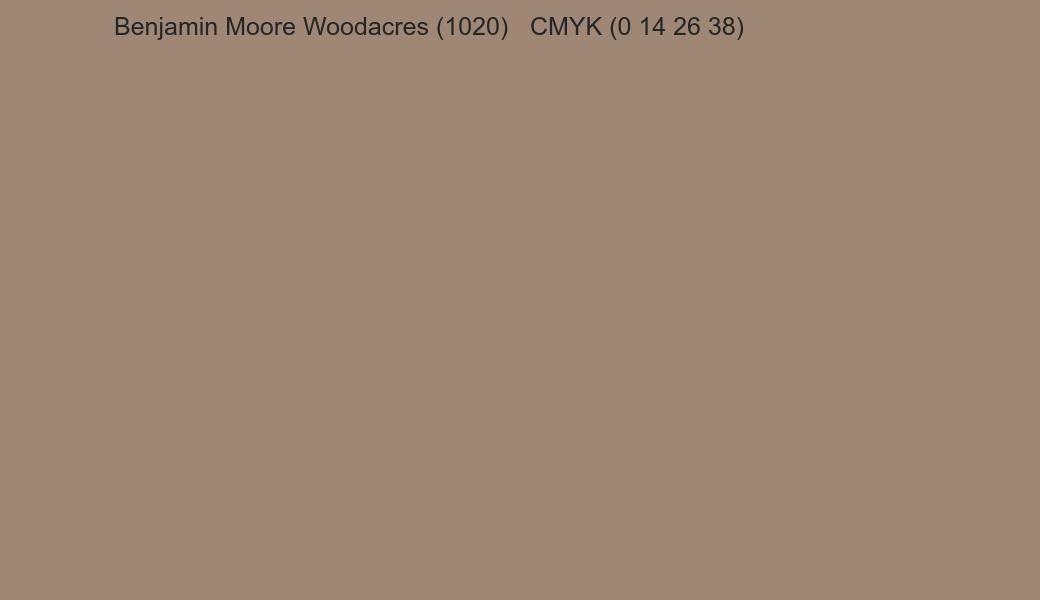 Color Benjamin Moore Woodacres (1020) to CMYK (0 14 26 38) converter Color Benjamin Moore Woodacres (1020) to CMYK (0 14 26 38) converter