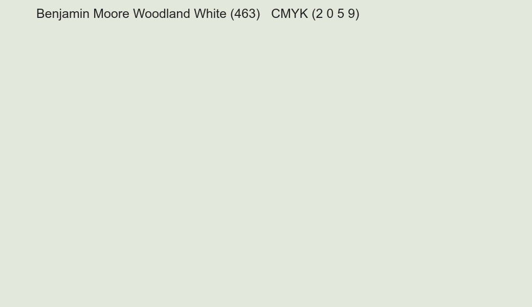 Color Benjamin Moore Woodland White (463) to CMYK (2 0 5 9) converter Color Benjamin Moore Woodland White (463) to CMYK (2 0 5 9) converter