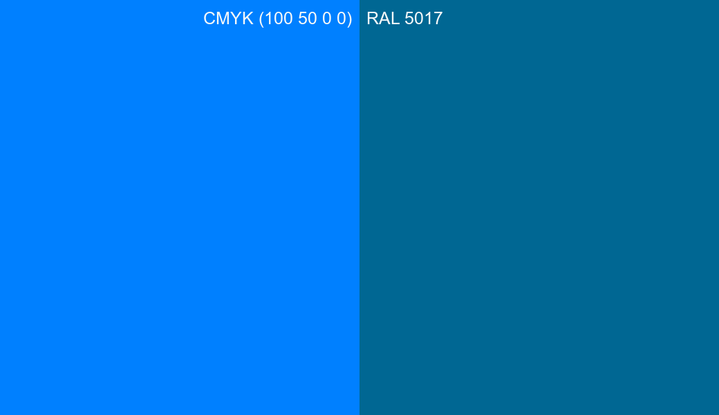 CMYK Color CMYK (100 50 0 0) vs RAL 5017 side by side comparison