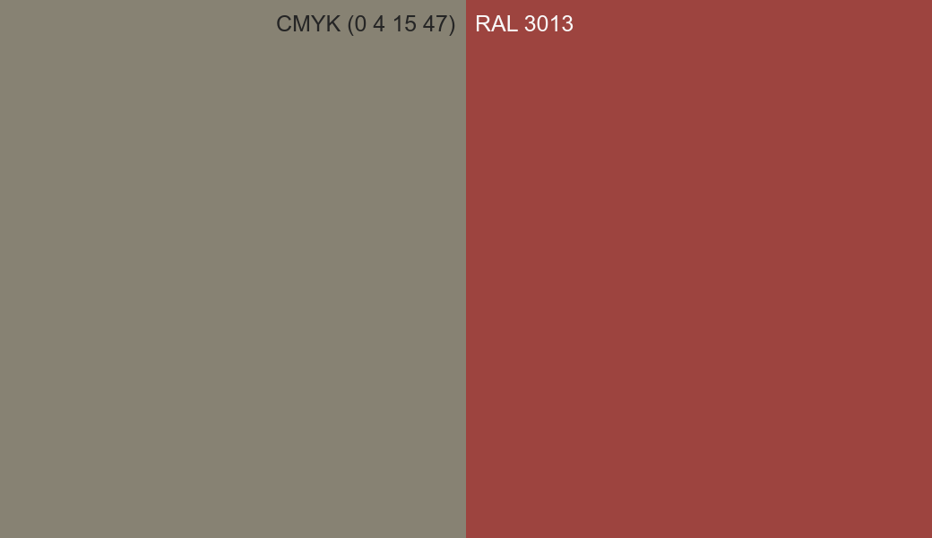 CMYK Color CMYK (0 4 15 47) vs RAL 3013 side by side comparison CMYK Color CMYK (0 4 15 47) vs RAL 3013 side by side comparison