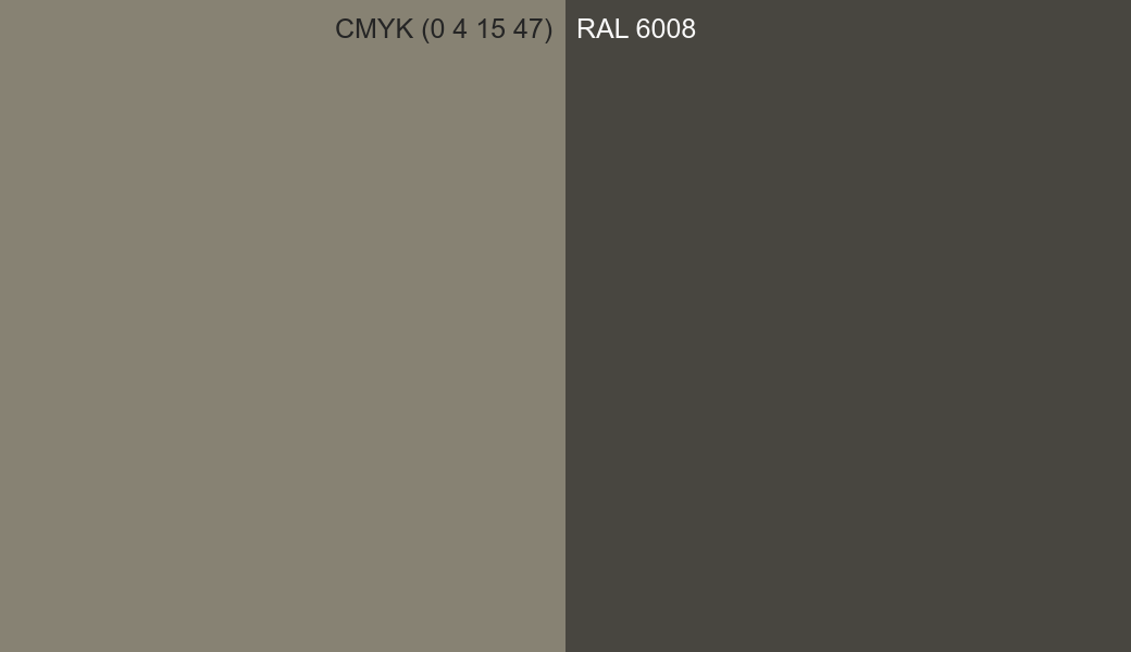 CMYK Color CMYK (0 4 15 47) vs RAL 6008 side by side comparison CMYK Color CMYK (0 4 15 47) vs RAL 6008 side by side comparison