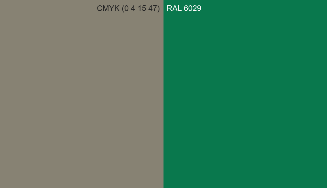 CMYK Color CMYK (0 4 15 47) vs RAL 6029 side by side comparison CMYK Color CMYK (0 4 15 47) vs RAL 6029 side by side comparison