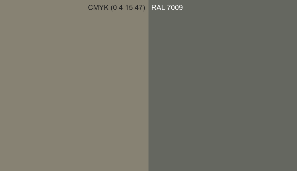 CMYK Color CMYK (0 4 15 47) vs RAL 7009 side by side comparison CMYK Color CMYK (0 4 15 47) vs RAL 7009 side by side comparison