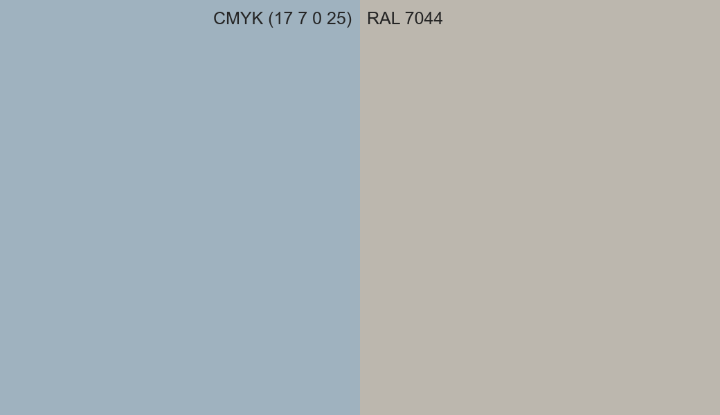 CMYK Color CMYK (17 7 0 25) vs RAL 7044 side by side comparison CMYK Color CMYK (17 7 0 25) vs RAL 7044 side by side comparison
