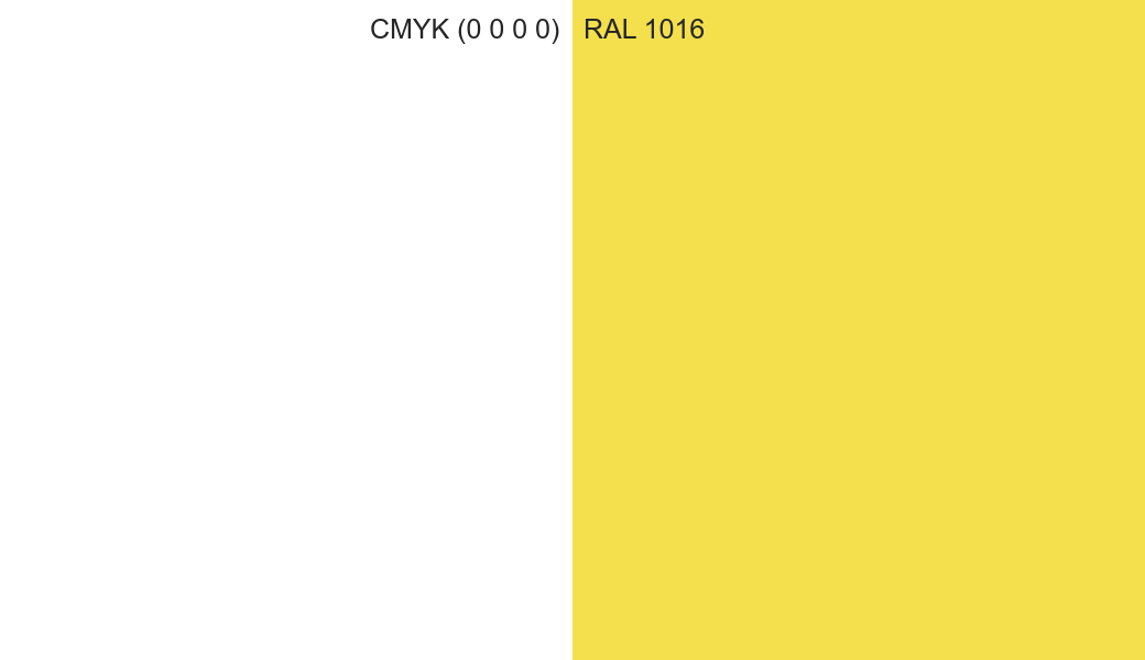CMYK Color CMYK (0 0 0 0) vs RAL 1016 side by side comparison CMYK Color CMYK (0 0 0 0) vs RAL 1016 side by side comparison