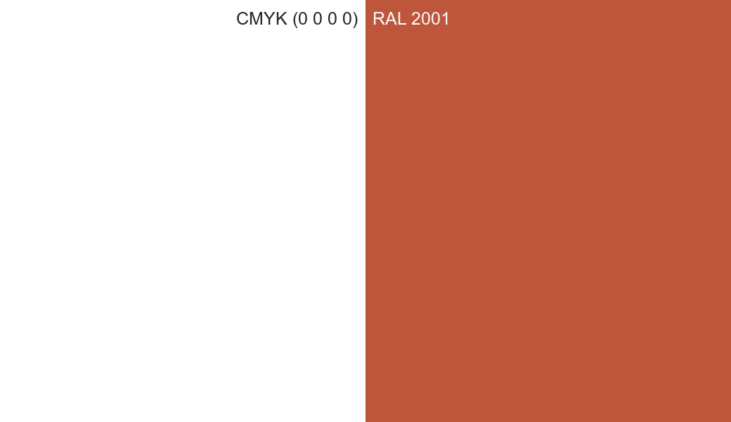 CMYK Color CMYK (0 0 0 0) vs RAL 2001 side by side comparison CMYK Color CMYK (0 0 0 0) vs RAL 2001 side by side comparison