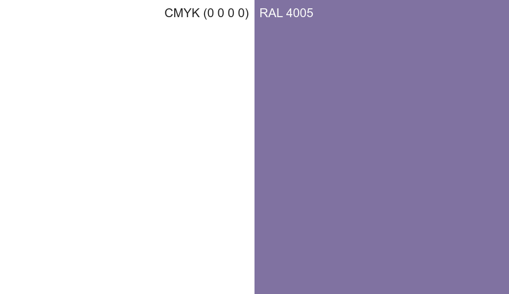 CMYK Color CMYK (0 0 0 0) vs RAL 4005 side by side comparison CMYK Color CMYK (0 0 0 0) vs RAL 4005 side by side comparison