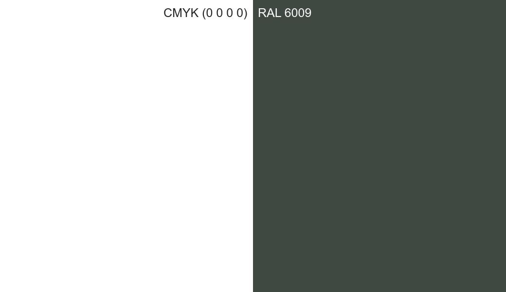 CMYK Color CMYK (0 0 0 0) vs RAL 6009 side by side comparison CMYK Color CMYK (0 0 0 0) vs RAL 6009 side by side comparison