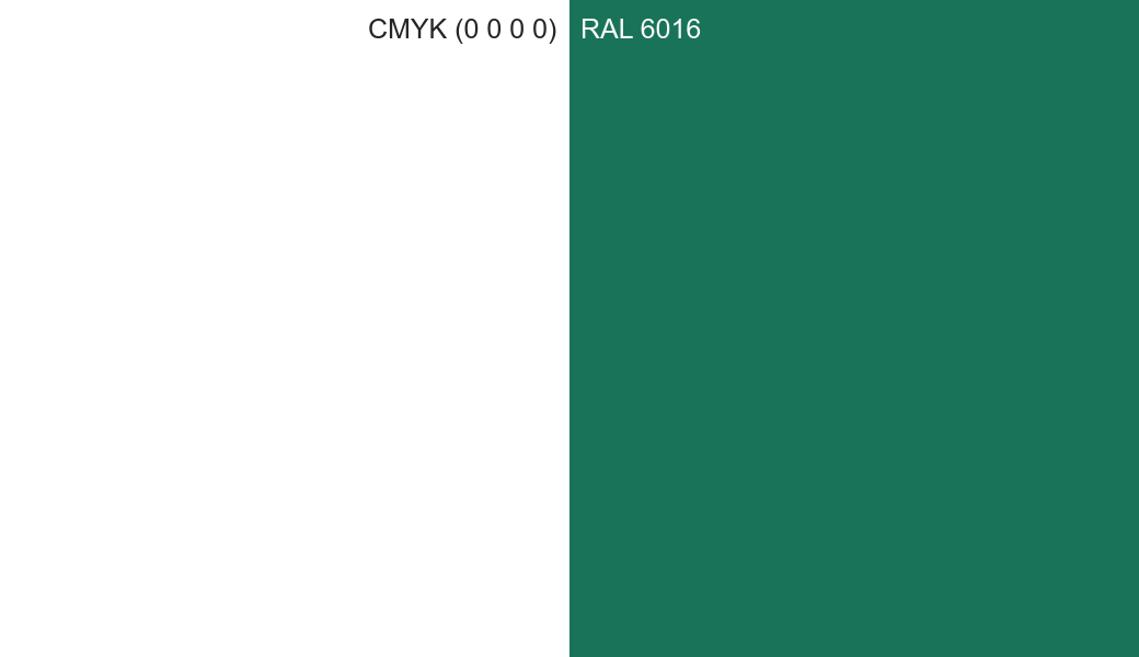 CMYK Color CMYK (0 0 0 0) vs RAL 6016 side by side comparison CMYK Color CMYK (0 0 0 0) vs RAL 6016 side by side comparison