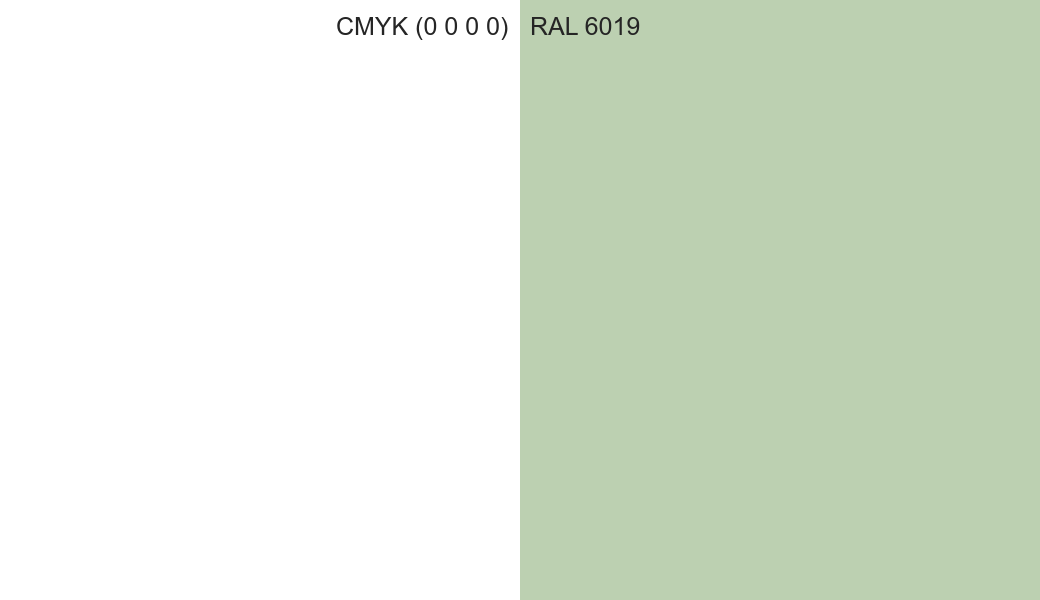 CMYK Color CMYK (0 0 0 0) vs RAL 6019 side by side comparison CMYK Color CMYK (0 0 0 0) vs RAL 6019 side by side comparison