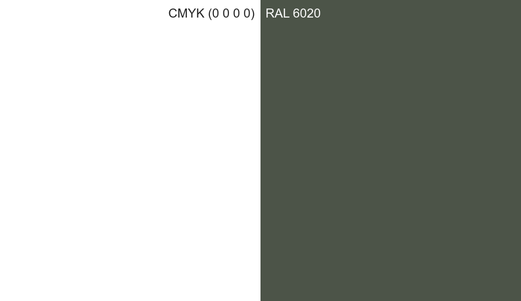 CMYK Color CMYK (0 0 0 0) vs RAL 6020 side by side comparison CMYK Color CMYK (0 0 0 0) vs RAL 6020 side by side comparison