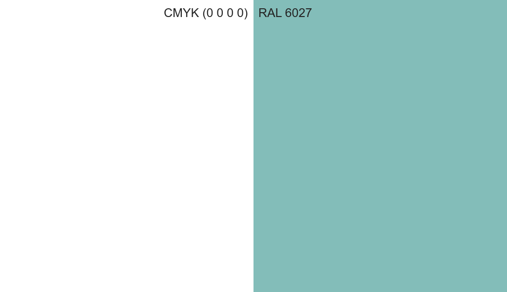 CMYK Color CMYK (0 0 0 0) vs RAL 6027 side by side comparison CMYK Color CMYK (0 0 0 0) vs RAL 6027 side by side comparison