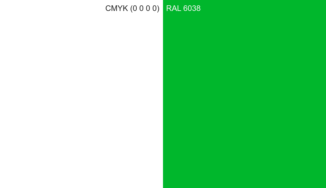 CMYK Color CMYK (0 0 0 0) vs RAL 6038 side by side comparison CMYK Color CMYK (0 0 0 0) vs RAL 6038 side by side comparison