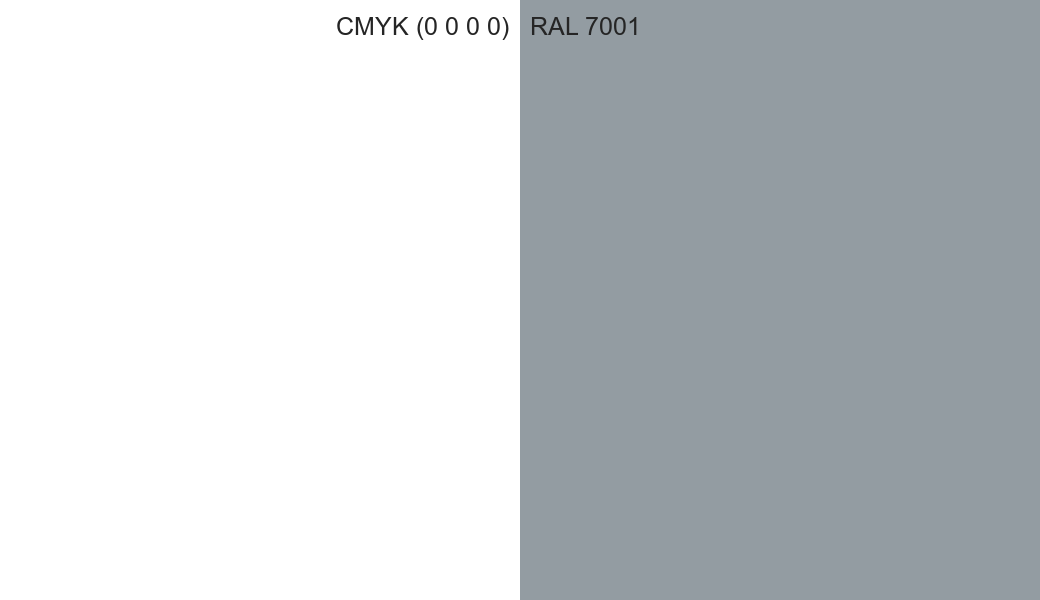 CMYK Color CMYK (0 0 0 0) vs RAL 7001 side by side comparison CMYK Color CMYK (0 0 0 0) vs RAL 7001 side by side comparison