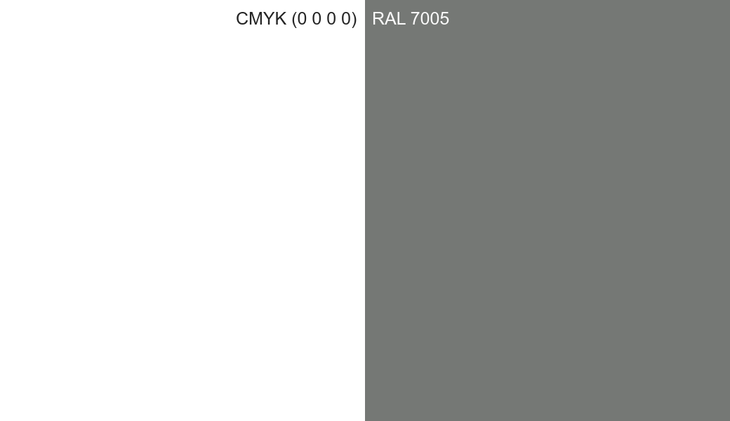 CMYK Color CMYK (0 0 0 0) vs RAL 7005 side by side comparison CMYK Color CMYK (0 0 0 0) vs RAL 7005 side by side comparison