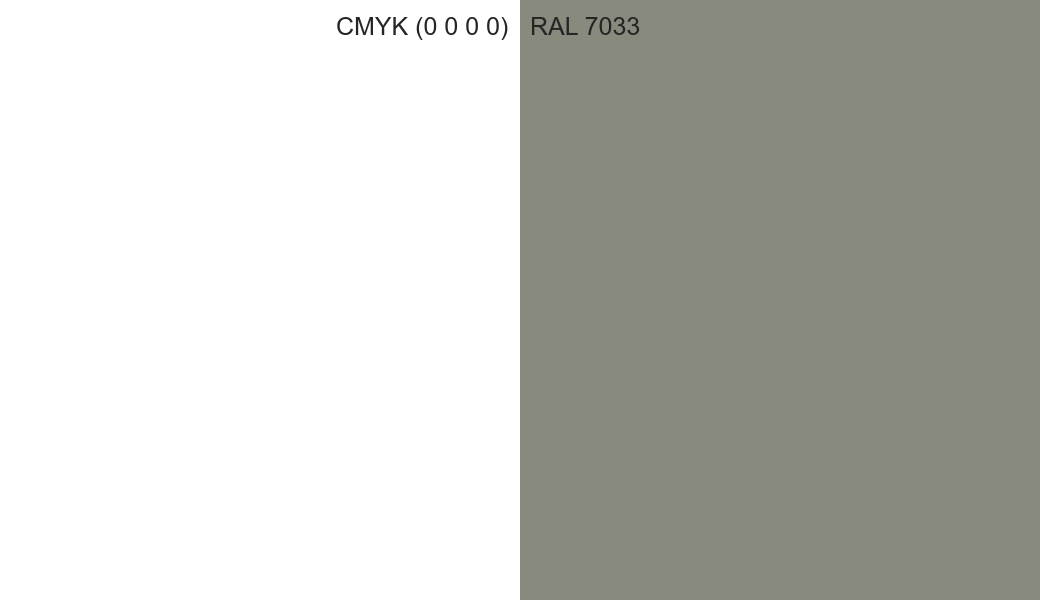 CMYK Color CMYK (0 0 0 0) vs RAL 7033 side by side comparison CMYK Color CMYK (0 0 0 0) vs RAL 7033 side by side comparison