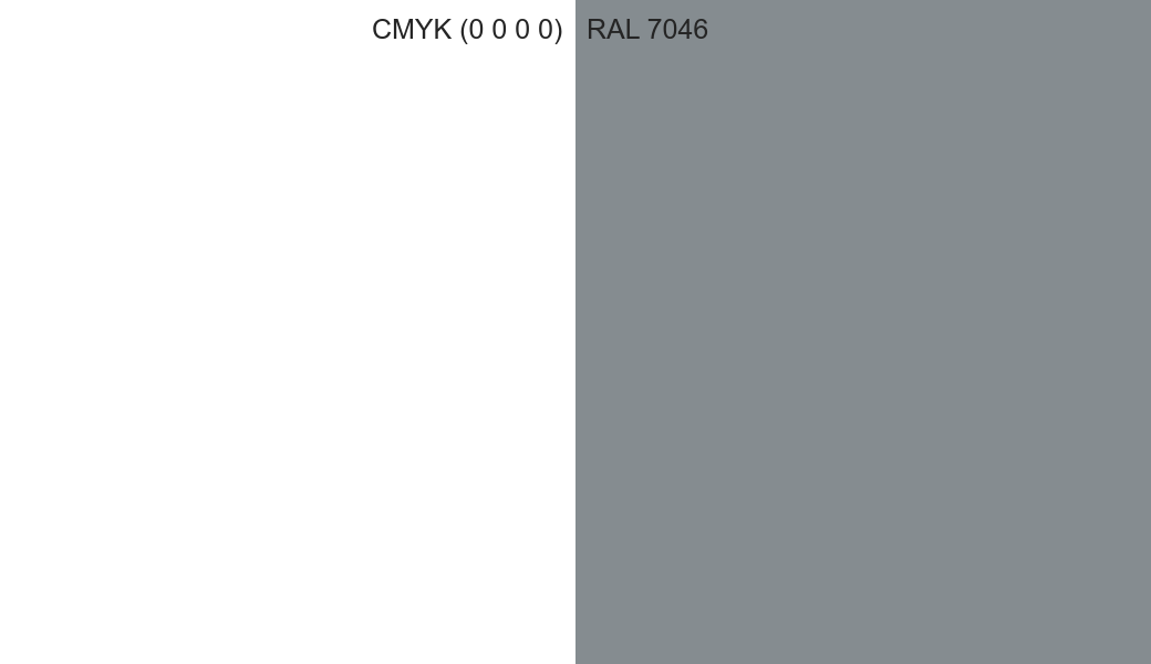 CMYK Color CMYK (0 0 0 0) vs RAL 7046 side by side comparison CMYK Color CMYK (0 0 0 0) vs RAL 7046 side by side comparison