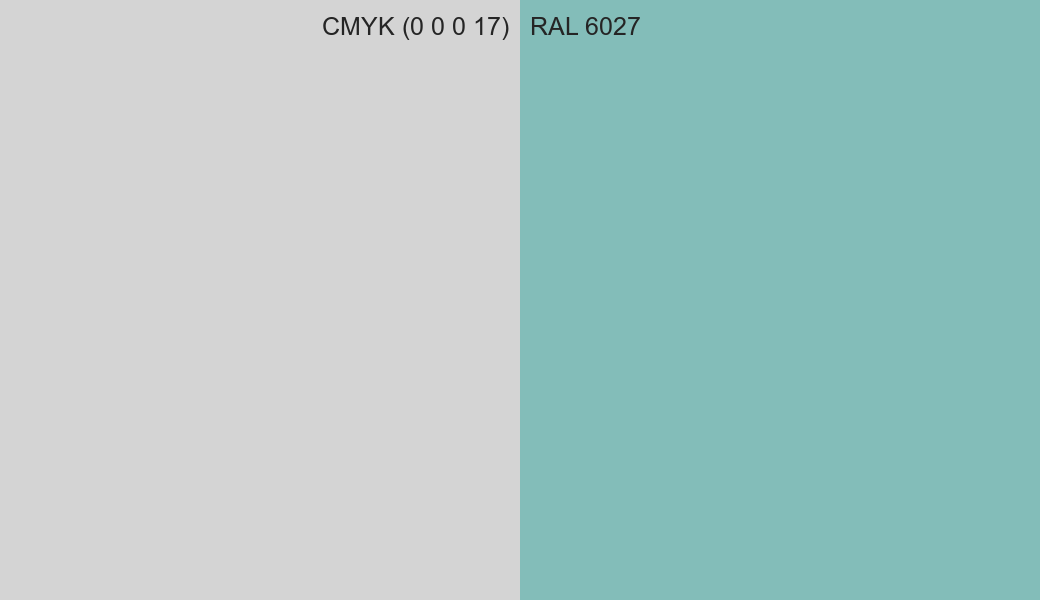 CMYK Color CMYK (0 0 0 17) vs RAL 6027 side by side comparison CMYK Color CMYK (0 0 0 17) vs RAL 6027 side by side comparison