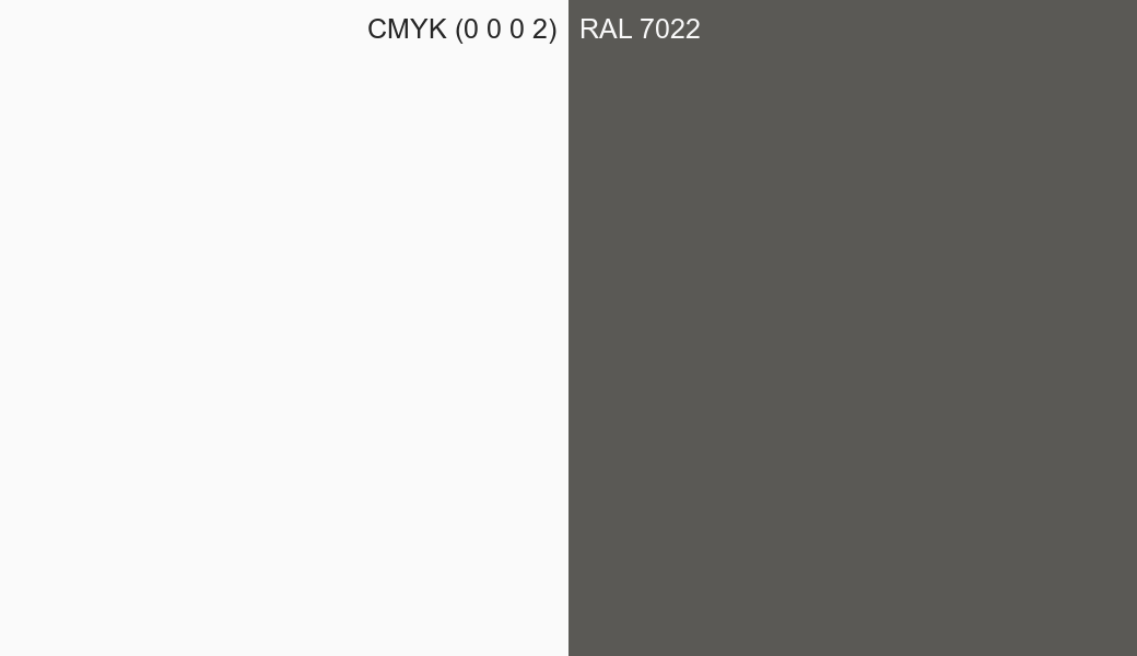 CMYK Color CMYK (0 0 0 2) vs RAL 7022 side by side comparison CMYK Color CMYK (0 0 0 2) vs RAL 7022 side by side comparison