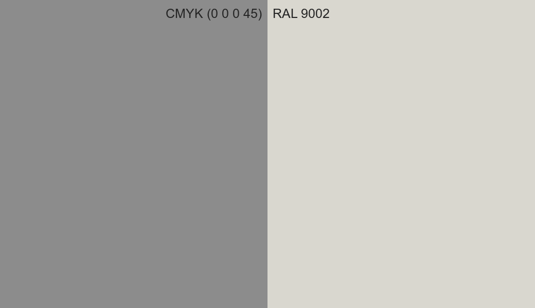 CMYK Color CMYK (0 0 0 45) vs RAL 9002 side by side comparison CMYK Color CMYK (0 0 0 45) vs RAL 9002 side by side comparison