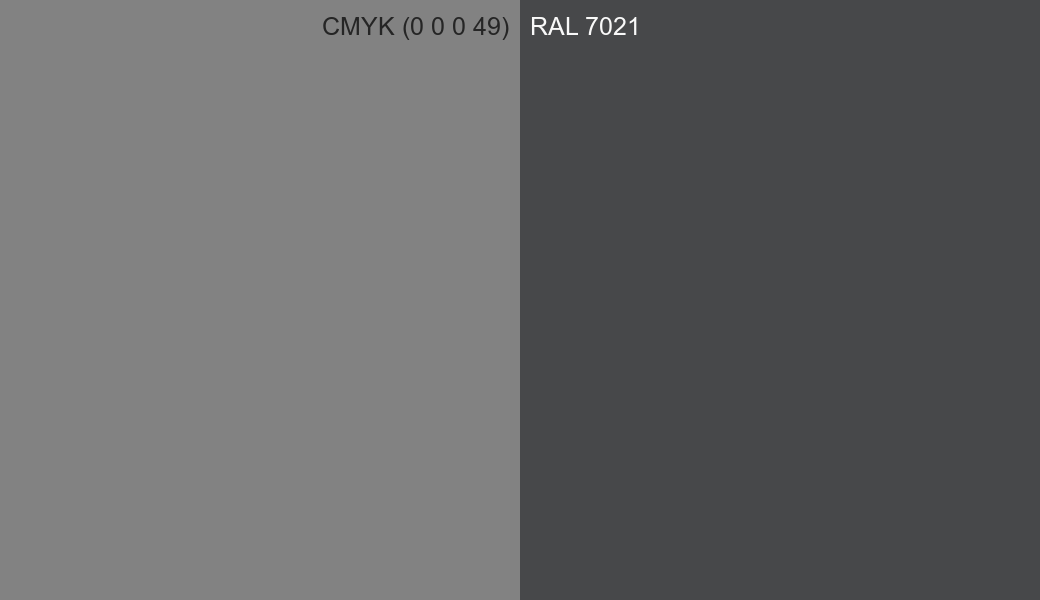 CMYK Color CMYK (0 0 0 49) vs RAL 7021 side by side comparison CMYK Color CMYK (0 0 0 49) vs RAL 7021 side by side comparison